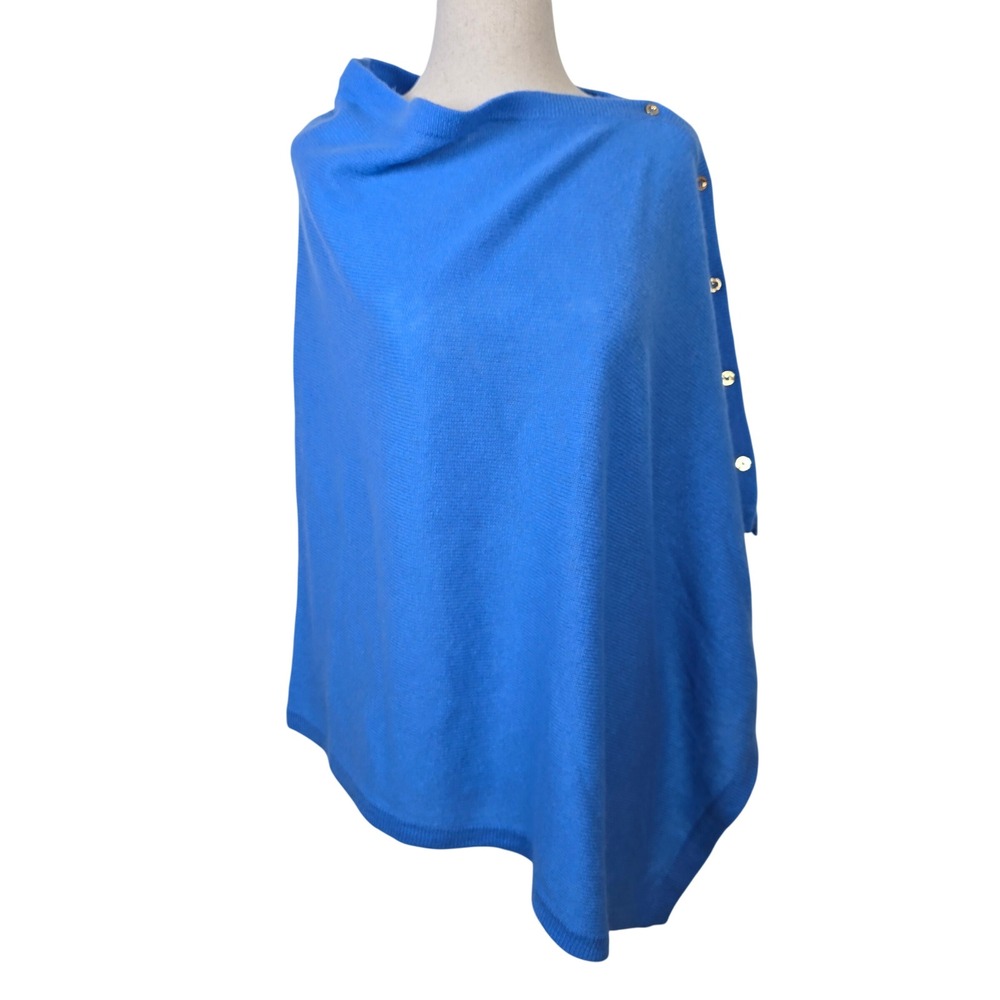 Lilly Pulitzer 100% Cashmere Blue Convertible Button Poncho Wrap One Size